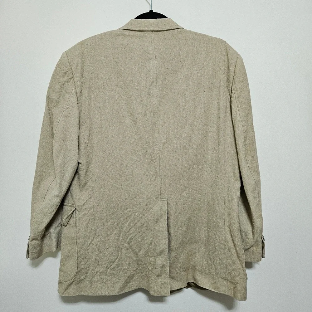 Huntington Mens Hopsack Blazer 3-Button Sport Coat Beige Made in USA Vintage 42S